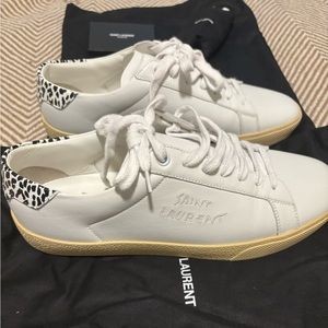 YSL SL06 Saint Laurent Leather Low-Top Court Classic Cheetah Sneakers Size 41